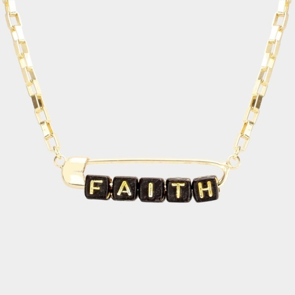 Faith safety pin necklace